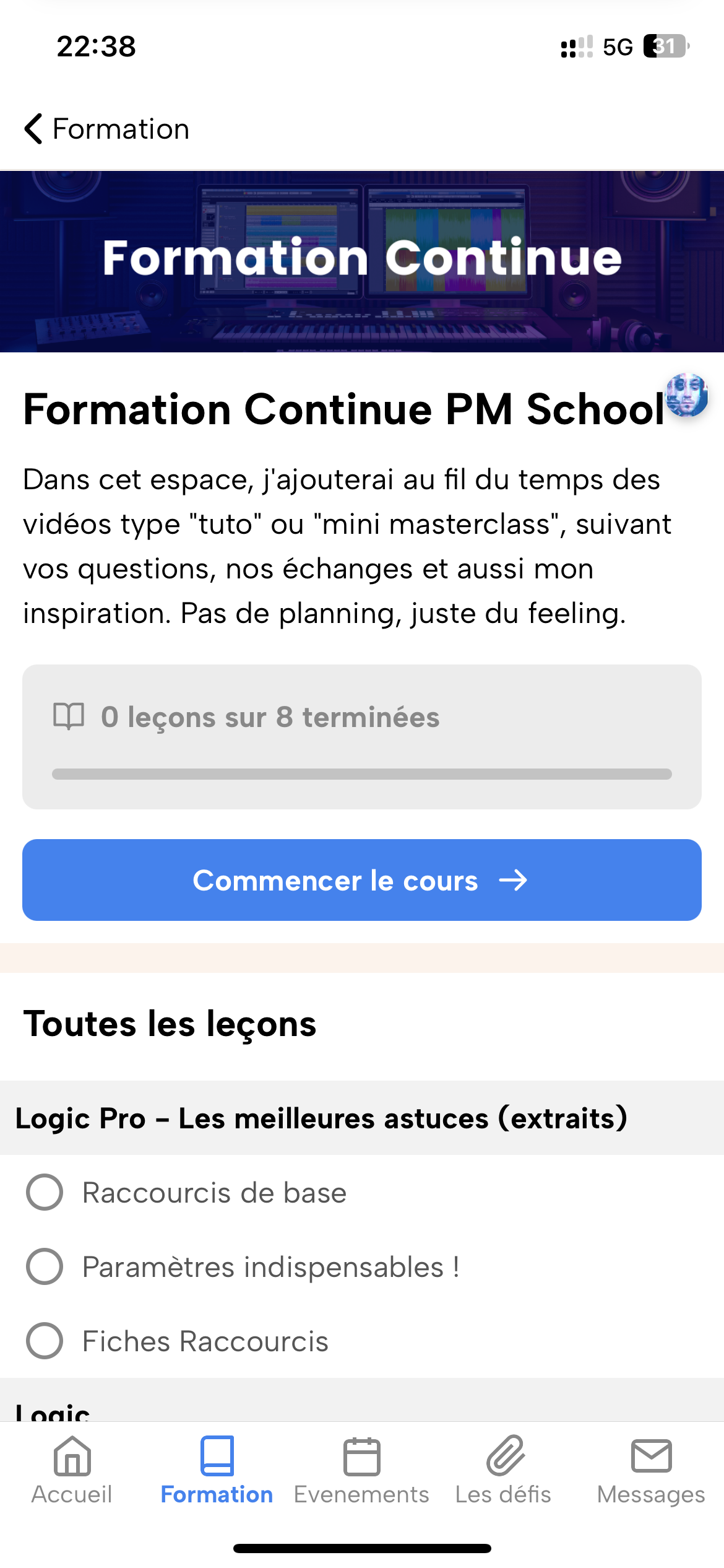 Capture de l'app PM School : formation continue