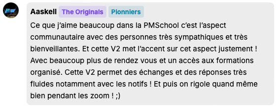 Témoignage écrit d'un membre de la PM School