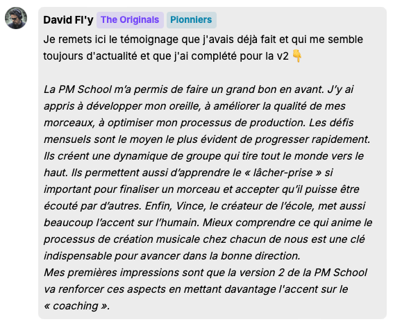 Témoignage écrit d'un membre de la PM School