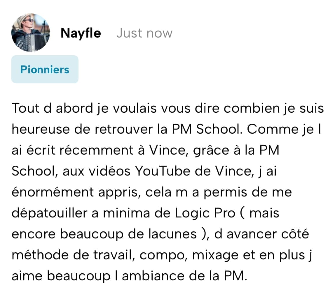 Témoignage écrit d'un membre de la PM School